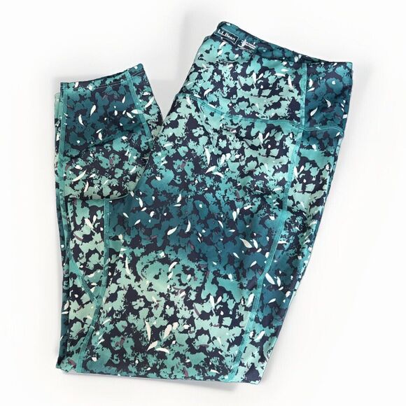 LL Bean Leggings Green Print 1X Plus - Picture 1 of 5